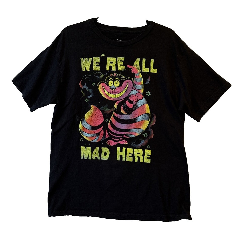 Disney Alice In Wonderland Cheshire We're All Mad Here T Shirt Lg Rainbow Travel